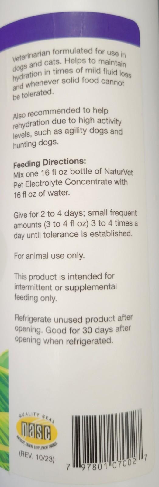 NaturVet Pet Electrolyte Concentrate for Dogs and Cats, 16 oz, Free Ship!