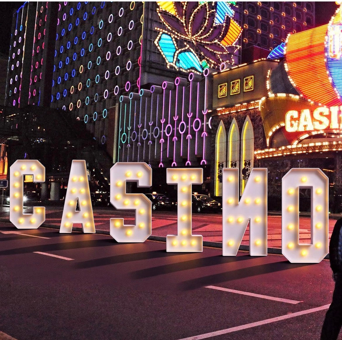 Huquary 6 peice Casino 4ft large Casino Light Up Sign, LED Party Decorations - NEW!