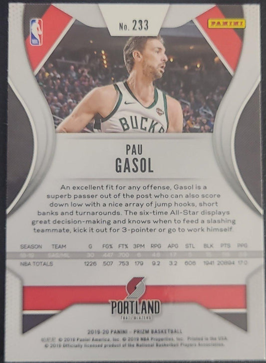 Pau Gasol, Portland Trailblazers, Jersey #17, Card #233, 2019-20 Panini Prizm