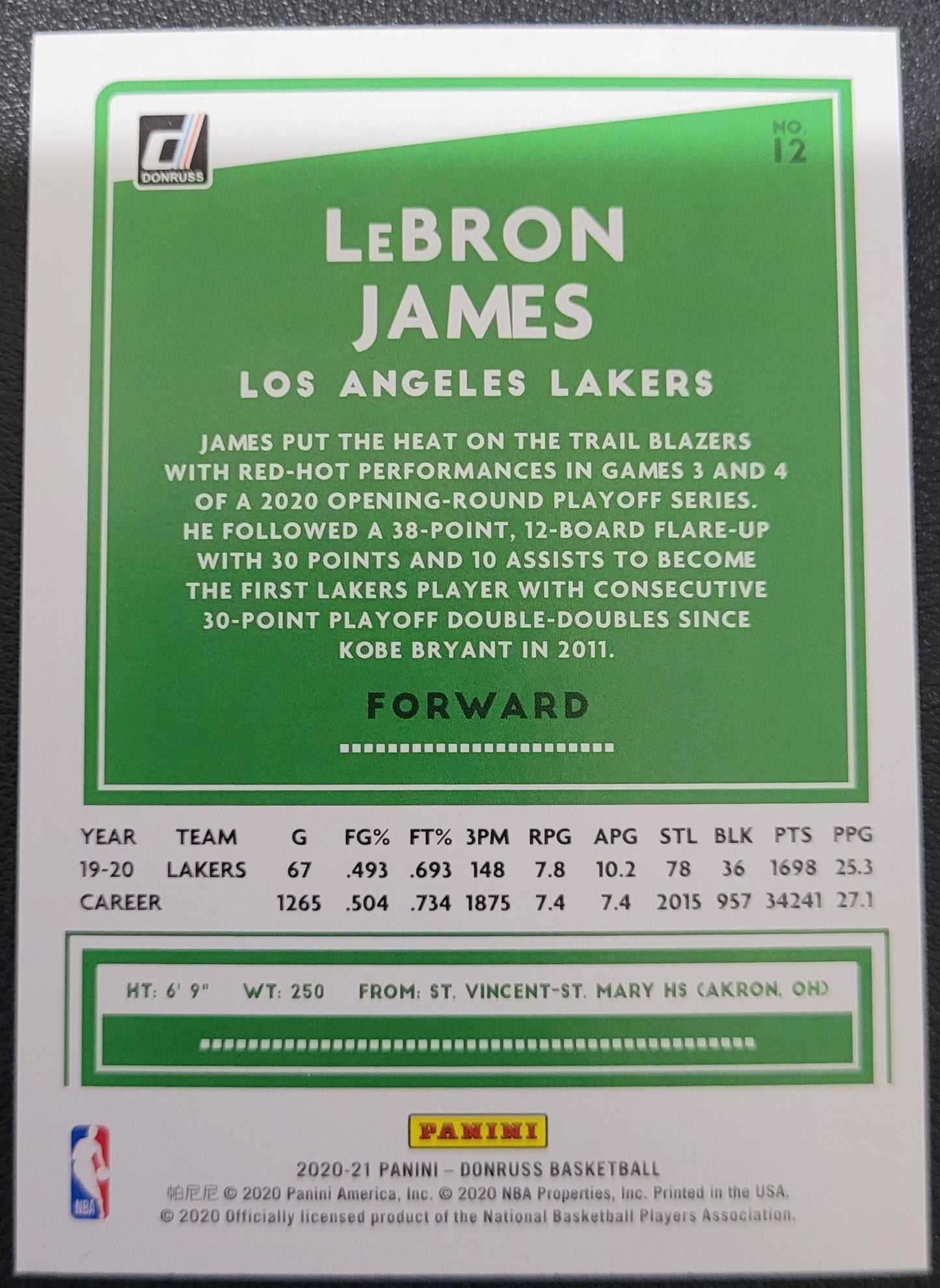 2020-21 Donruss #12 LeBron James