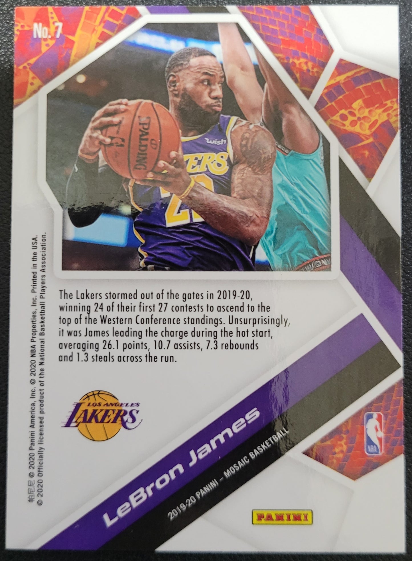 2019-20 Panini Mosaic #7 LeBron James Will to Win