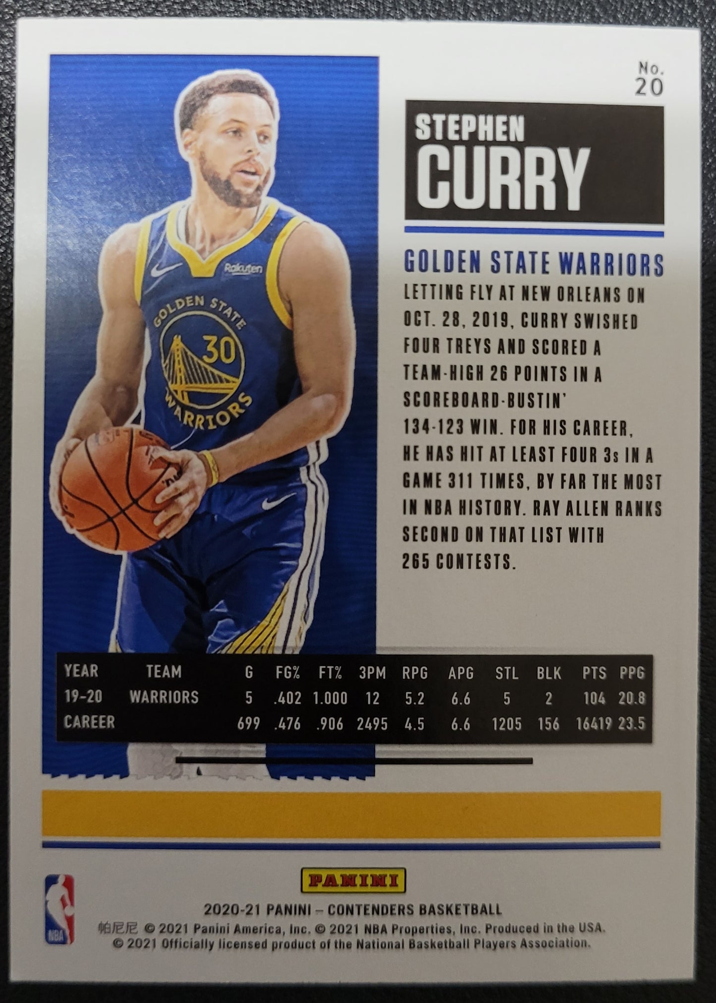 2020-21 Panini Contenders #20 Stephen Curry