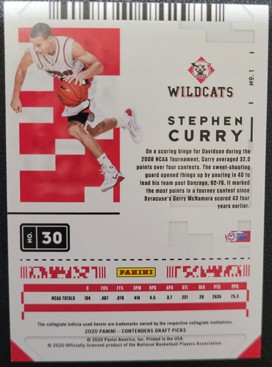 2020 Panini Contenders Draft Picks #1 Stephen Curry Game Ticket Red