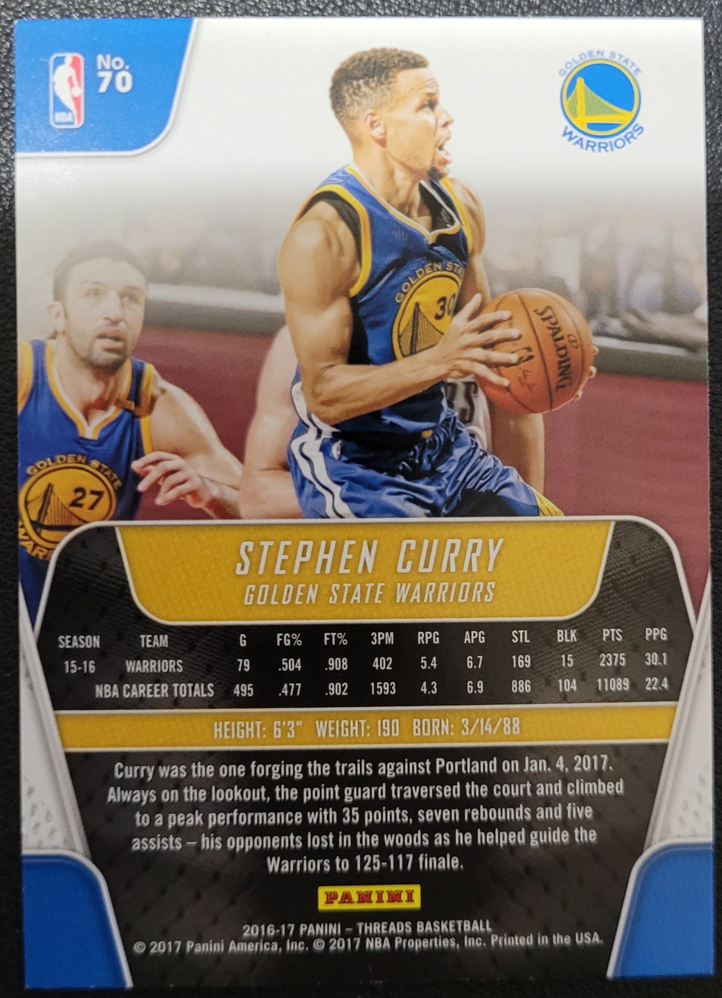 2016-17 Panini Threads #70 Stephen Curry