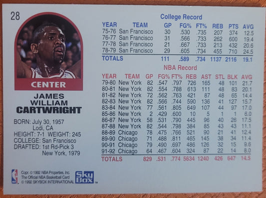 1992-93 Hoops #28 Bill Cartwright