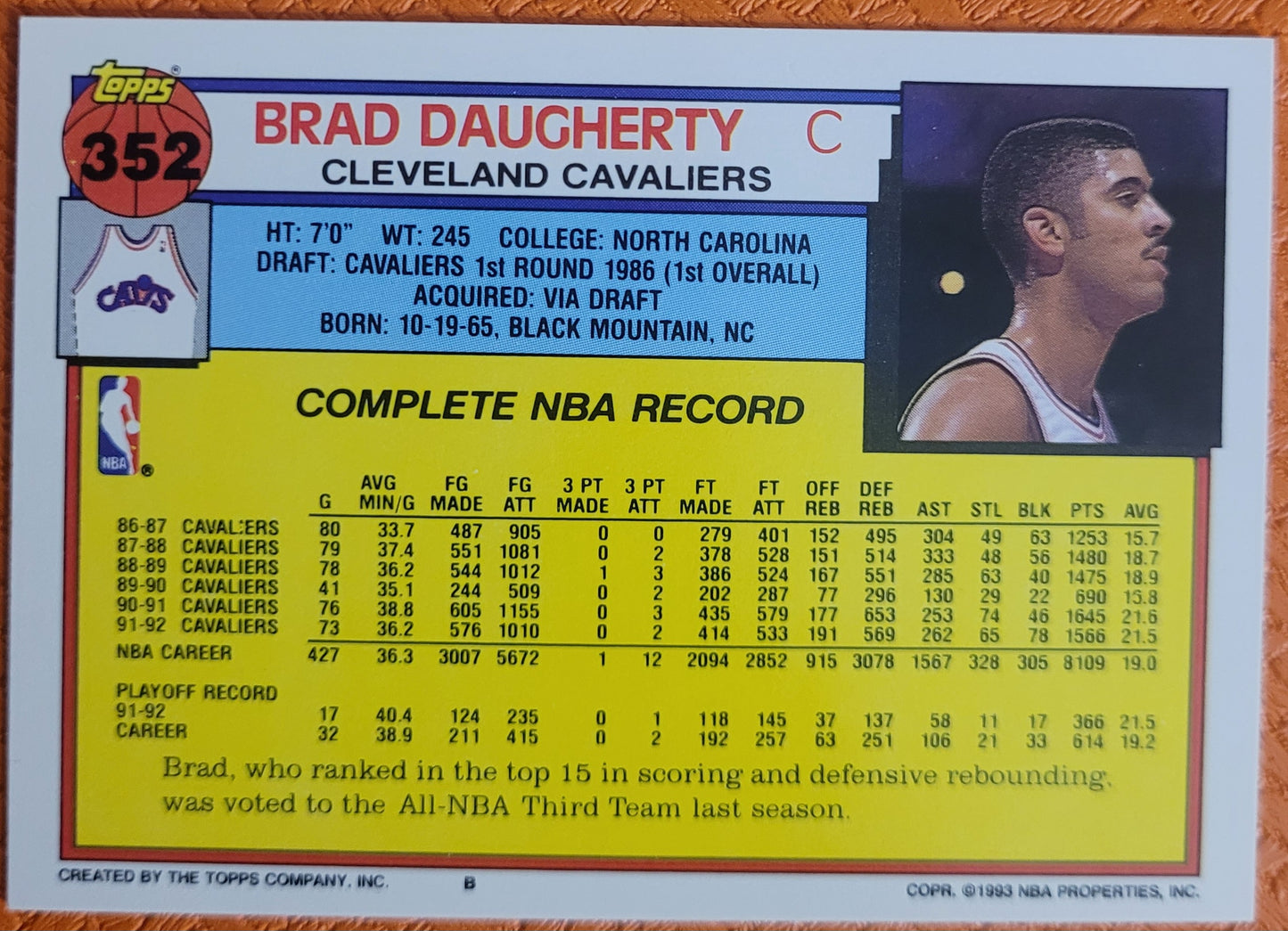 1992-93 Topps #352 Brad Daugherty