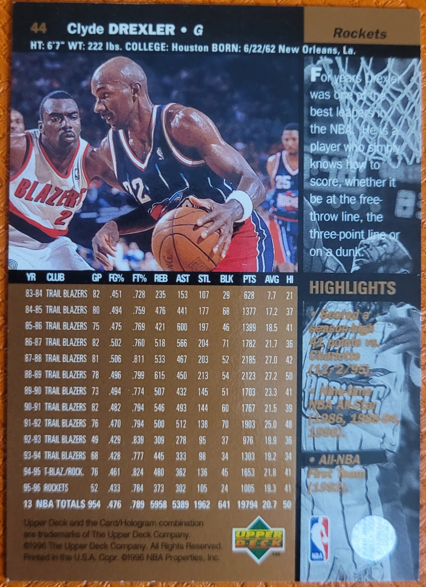 1996-97 Upper Deck #44 Clyde Drexler