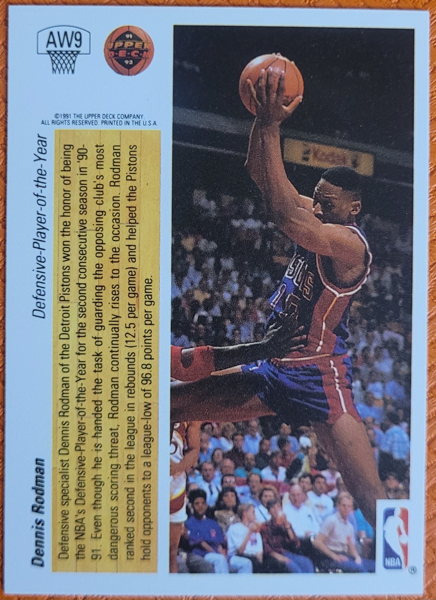 1991-92 Upper Deck #AW9 Dennis Rodman Award Winner Holograms