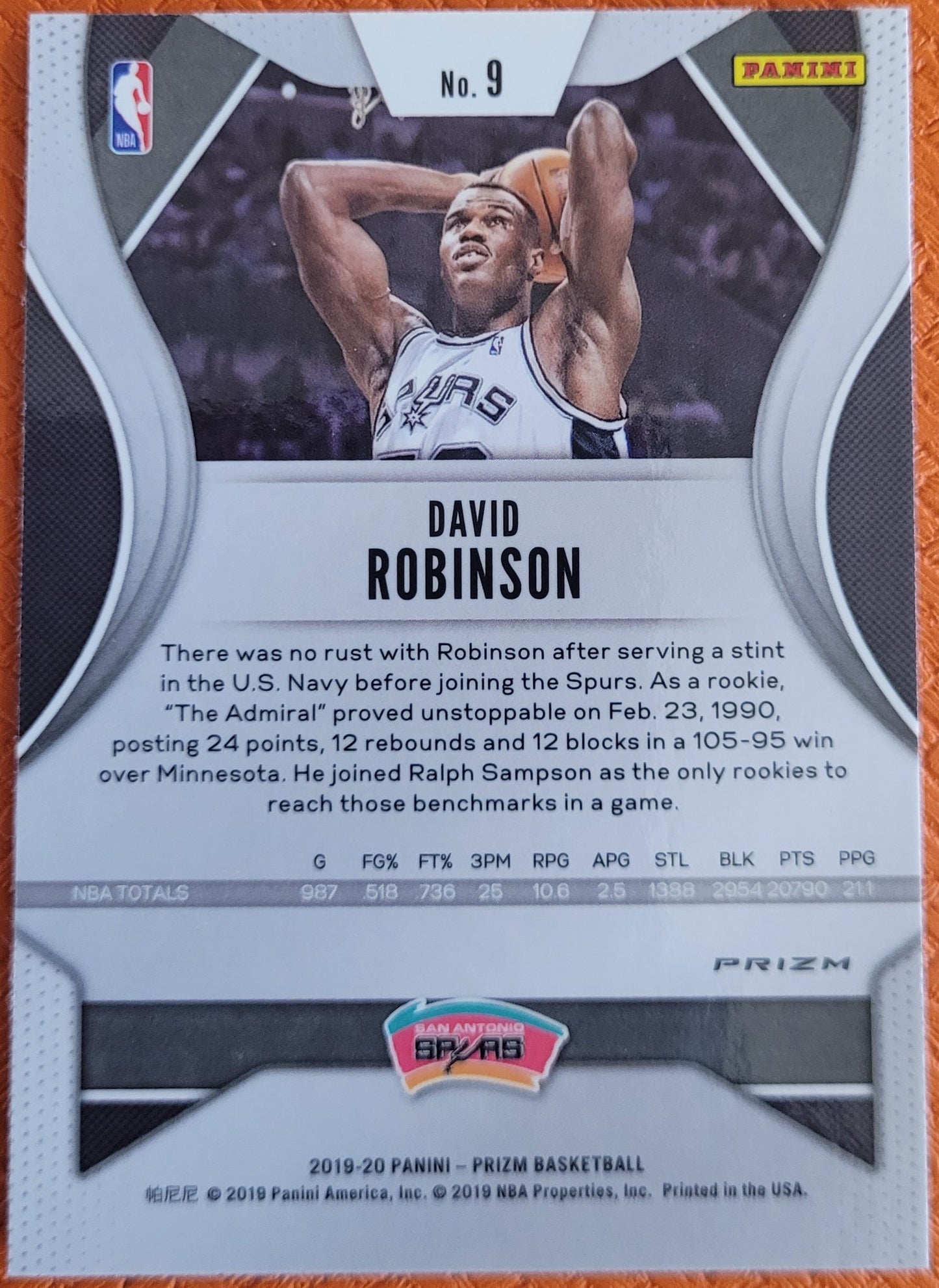 2019-20 Panini Prizm #9 David Robinson Prizms Red Ice