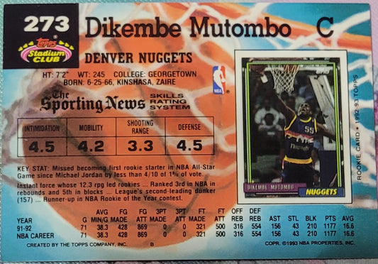 1992-93 Stadium Club #273 Dikembe Mutombo Members Only