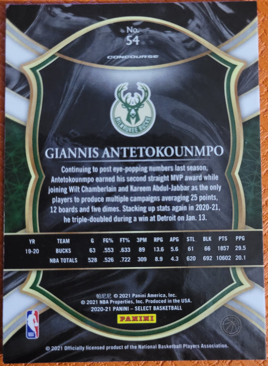 2020-21 Panini Select #54 Giannis Antetokounmpo Blue Prizms