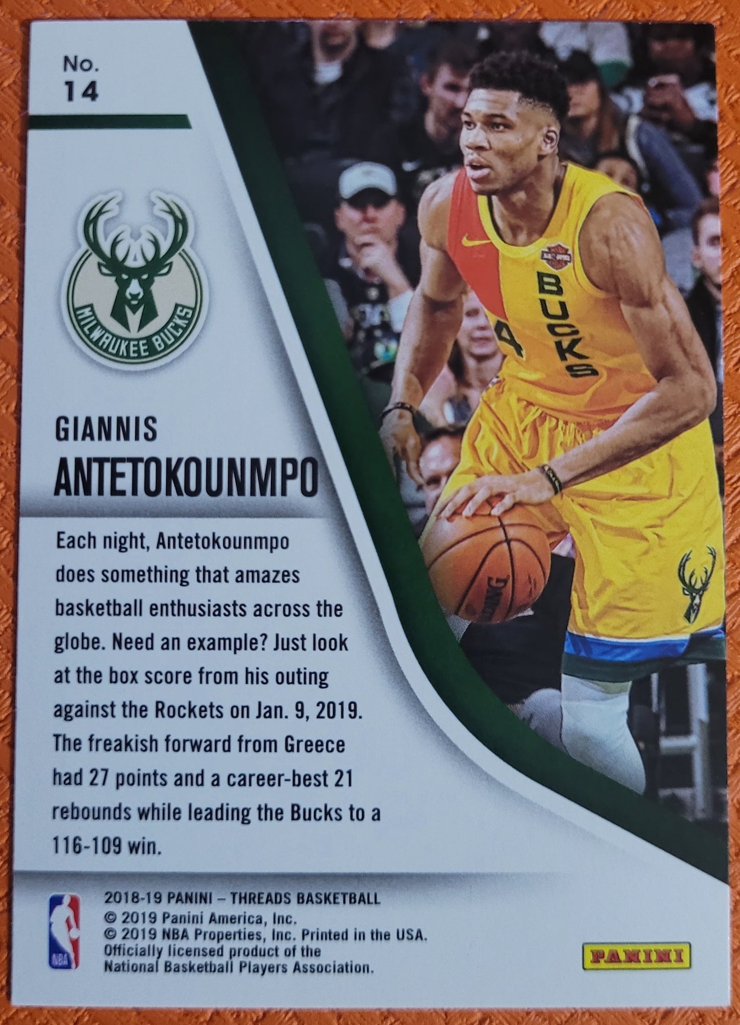 2018-19 Panini Threads #14 Giannis Antetokounmpo Our Time