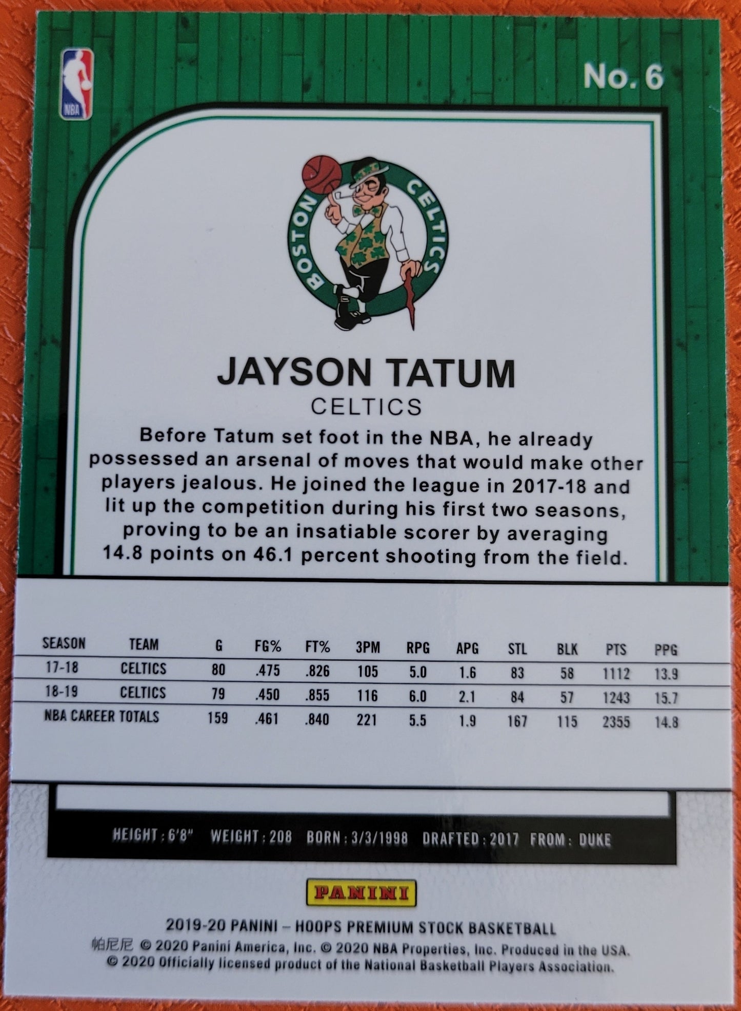 2019-20 Hoops Premium Stock #6 Jayson Tatum Prizms Pulsar