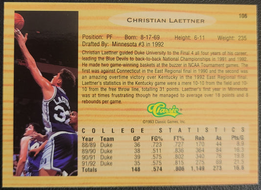1993 Classic Draft Picks #106 Christian Laettner