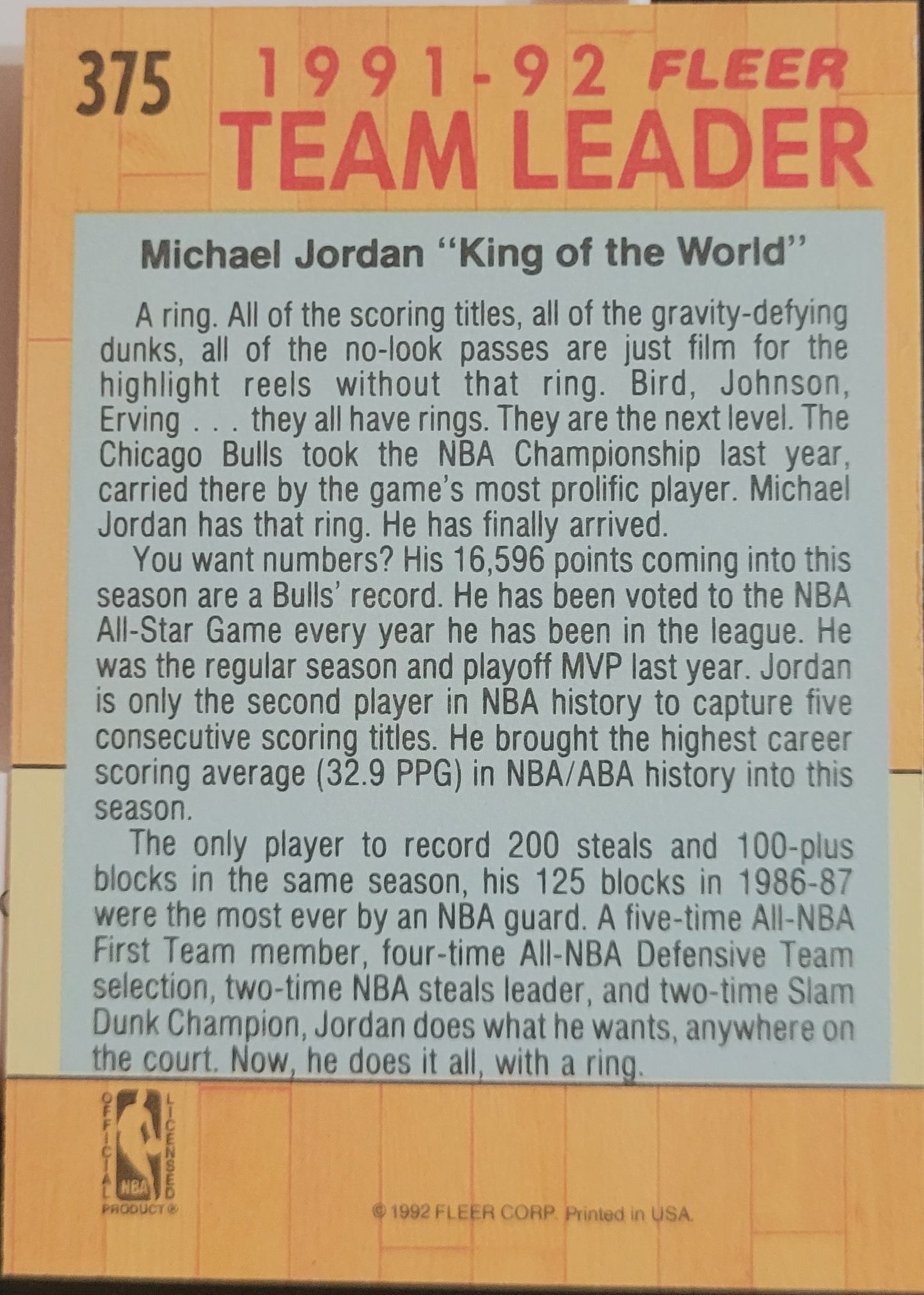 1991-92 Fleer #375 Michael Jordan 3D Acrylic
