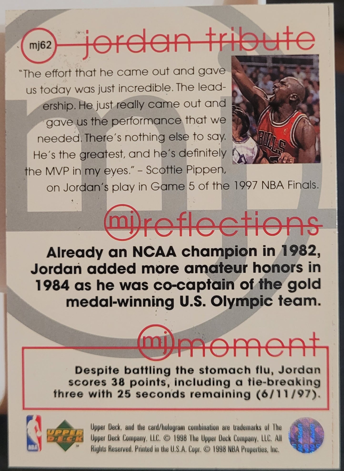 1997-98 Upper Deck Michael Jordan Tribute #MJ62 Michael Jordan