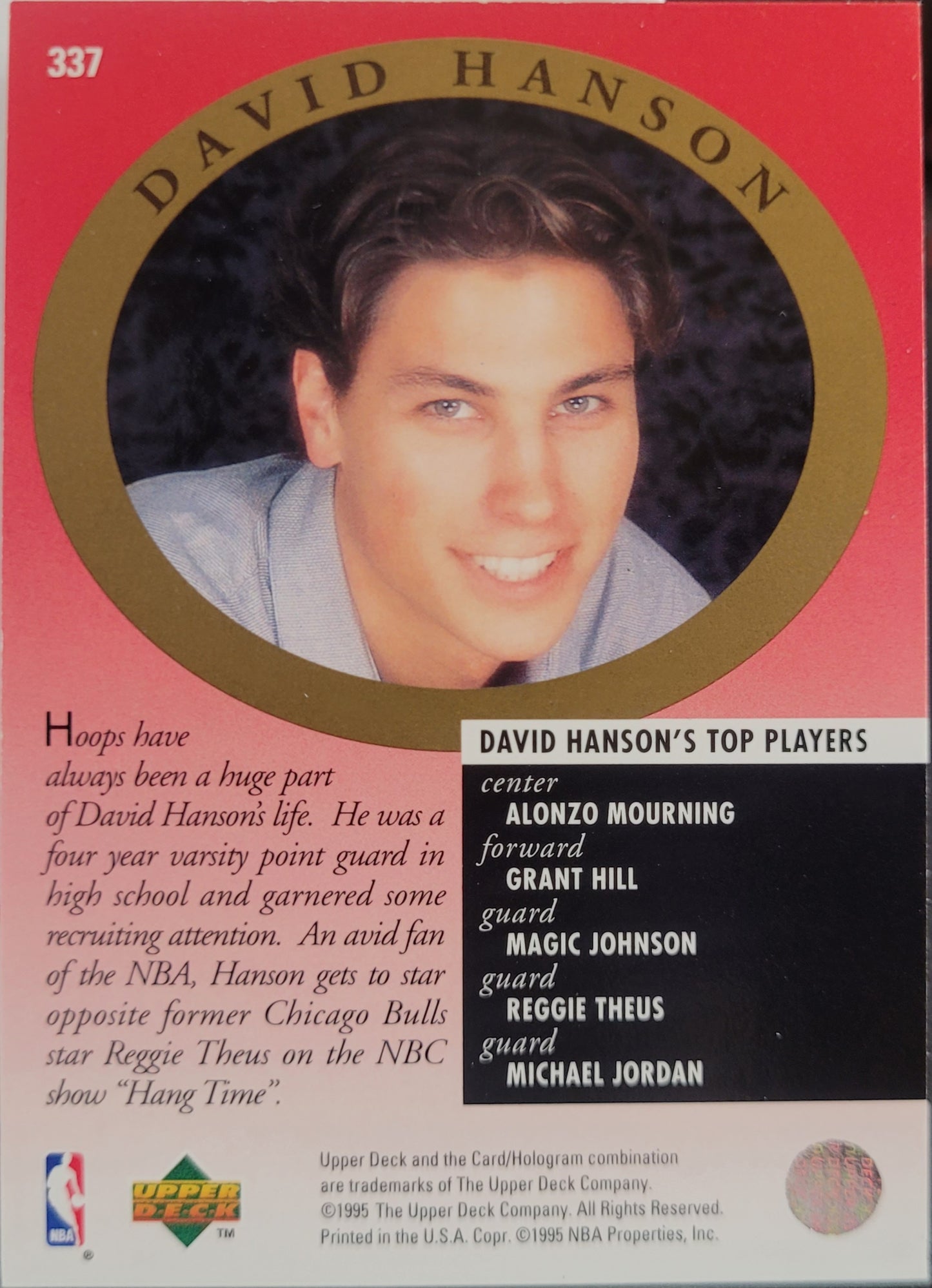1995-96 Upper Deck #337 Michael Jordan / David Hanson MA Electric Court Gold