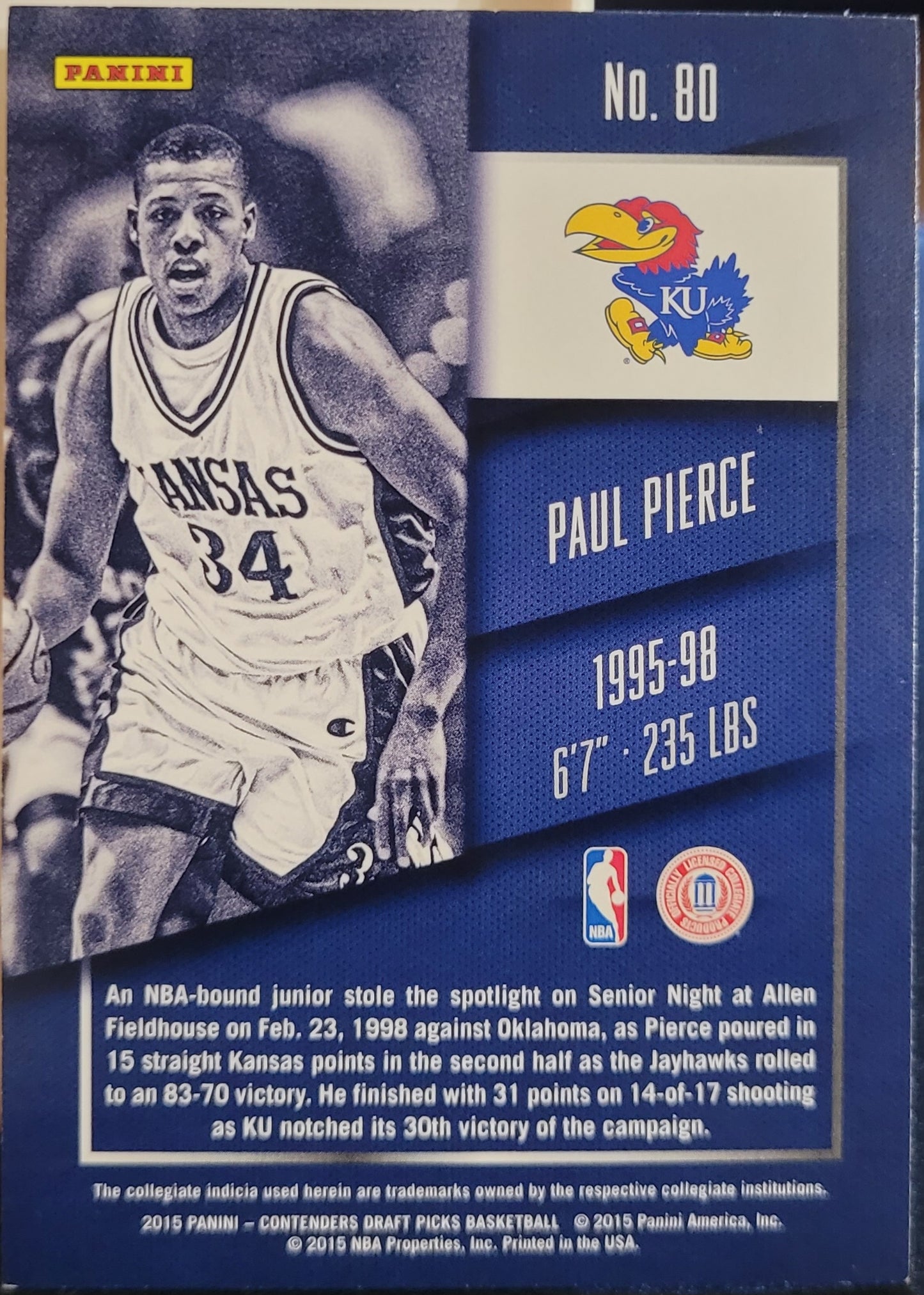 2015 Panini Contenders Draft Picks #80 Paul Pierce