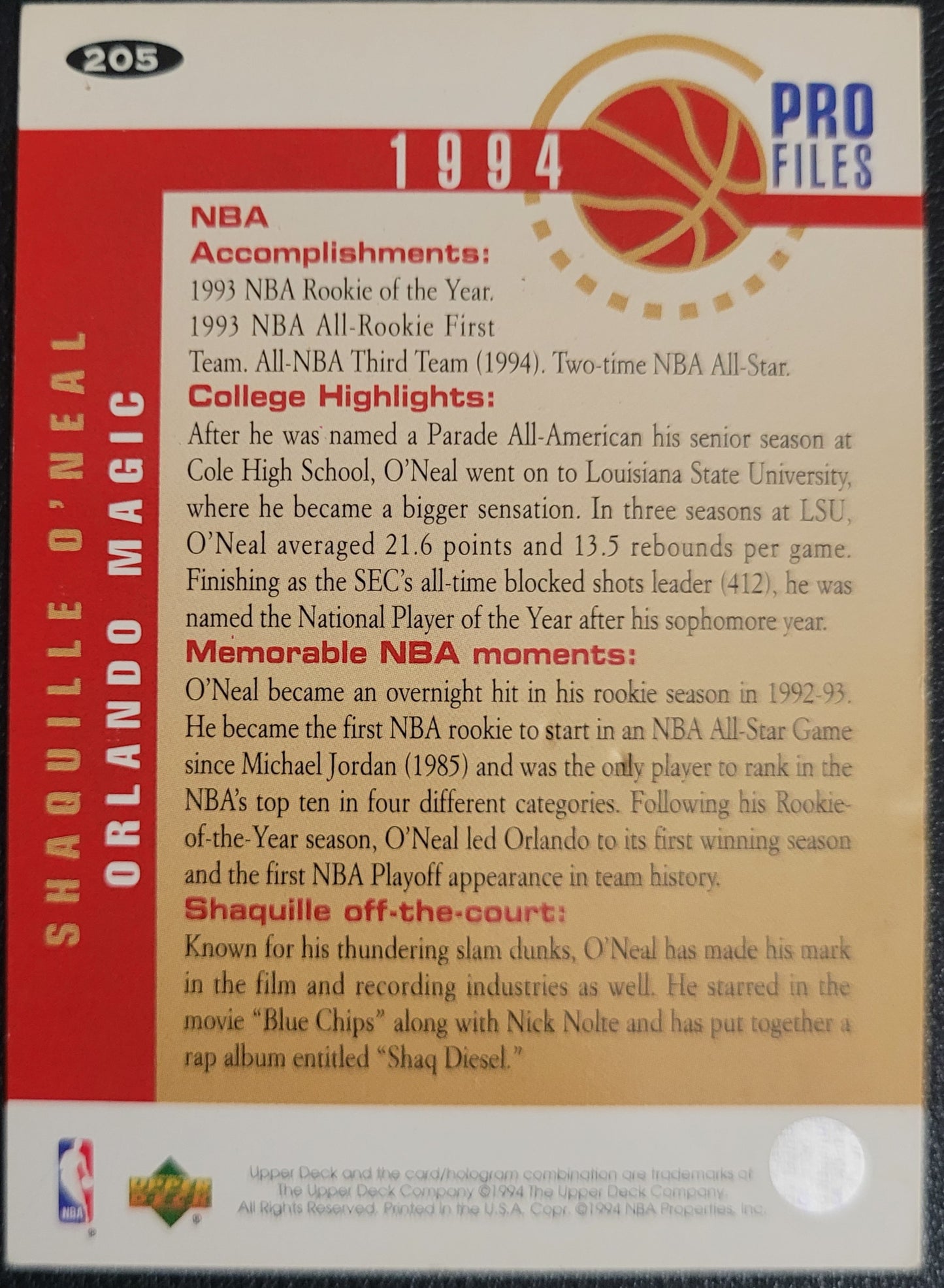 1994-95 Collector's Choice #205 Shaquille O'Neal