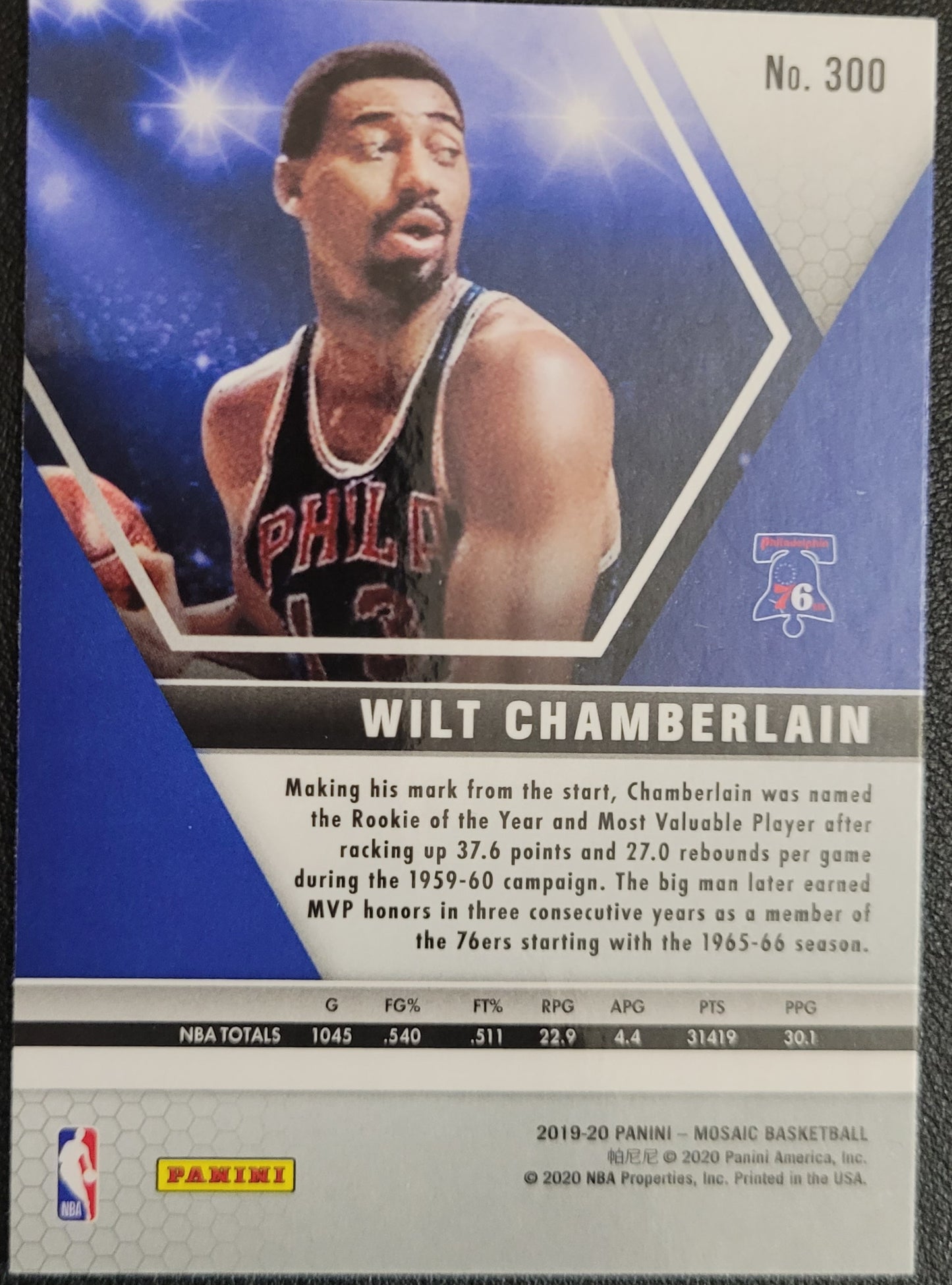 2019-20 Panini Mosaic #300 Wilt Chamberlain Silver Prizm