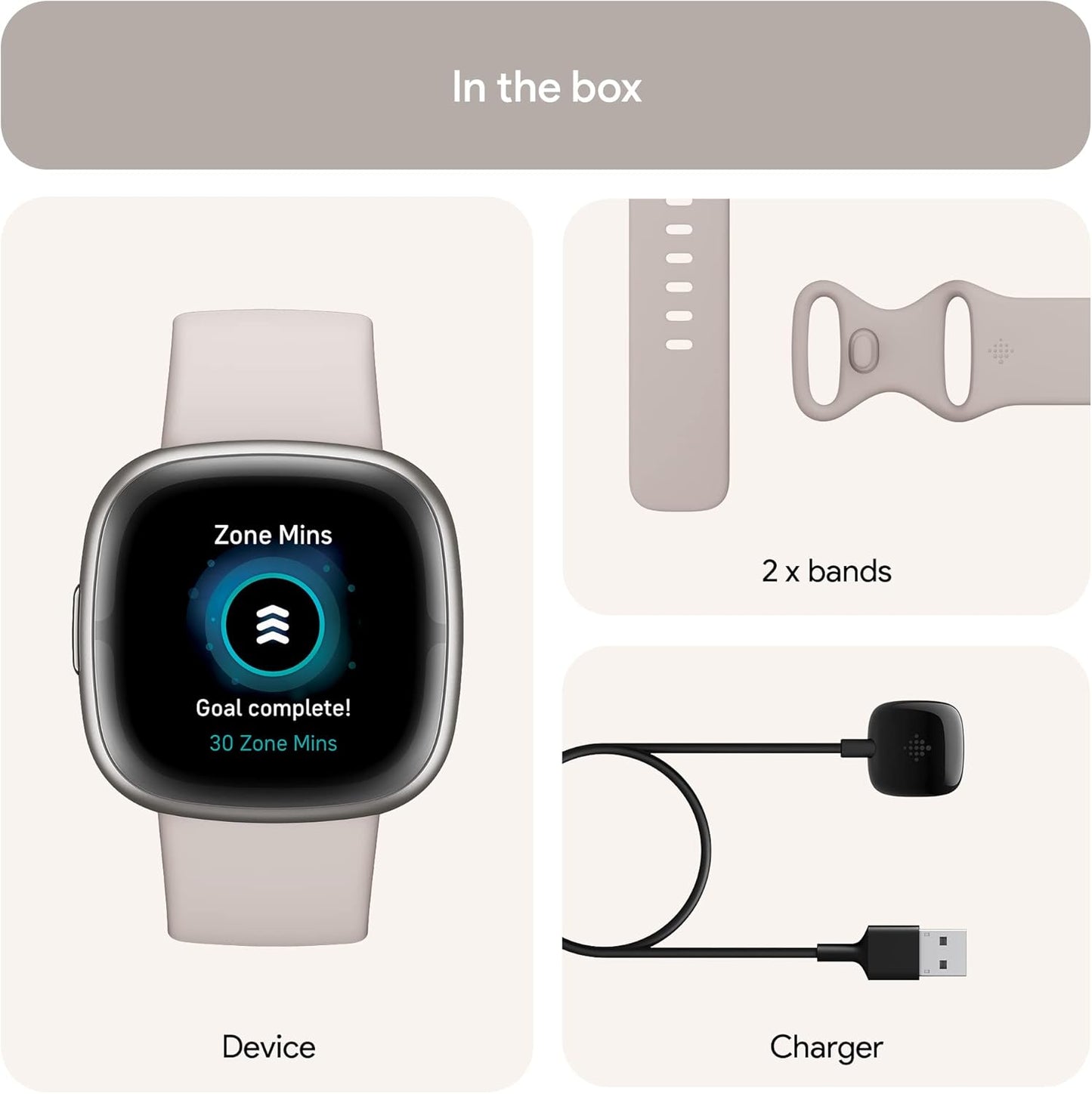 Fitbit Sense 2 Smartwatch - Lunar White Infinity Band, Heart Rate Monitor, Unisex
