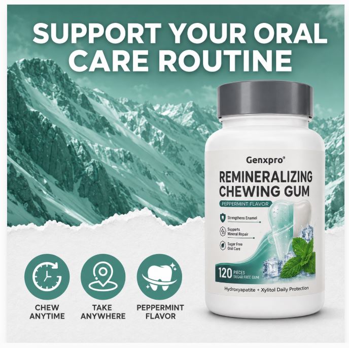 GENXPRO Sugar Free Remineralizing Gum Mint 120 Pieces - Gluten Free Chewing Gum - NEW!