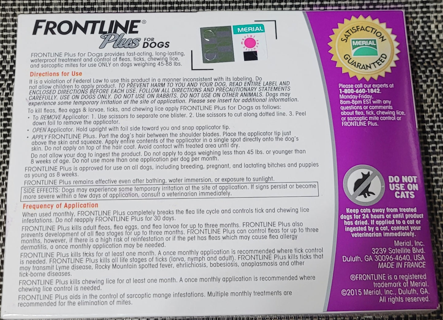 Frontline Plus for Large Dogs 45-88 lbs - 3 Doses, 1 Month Supply - New!