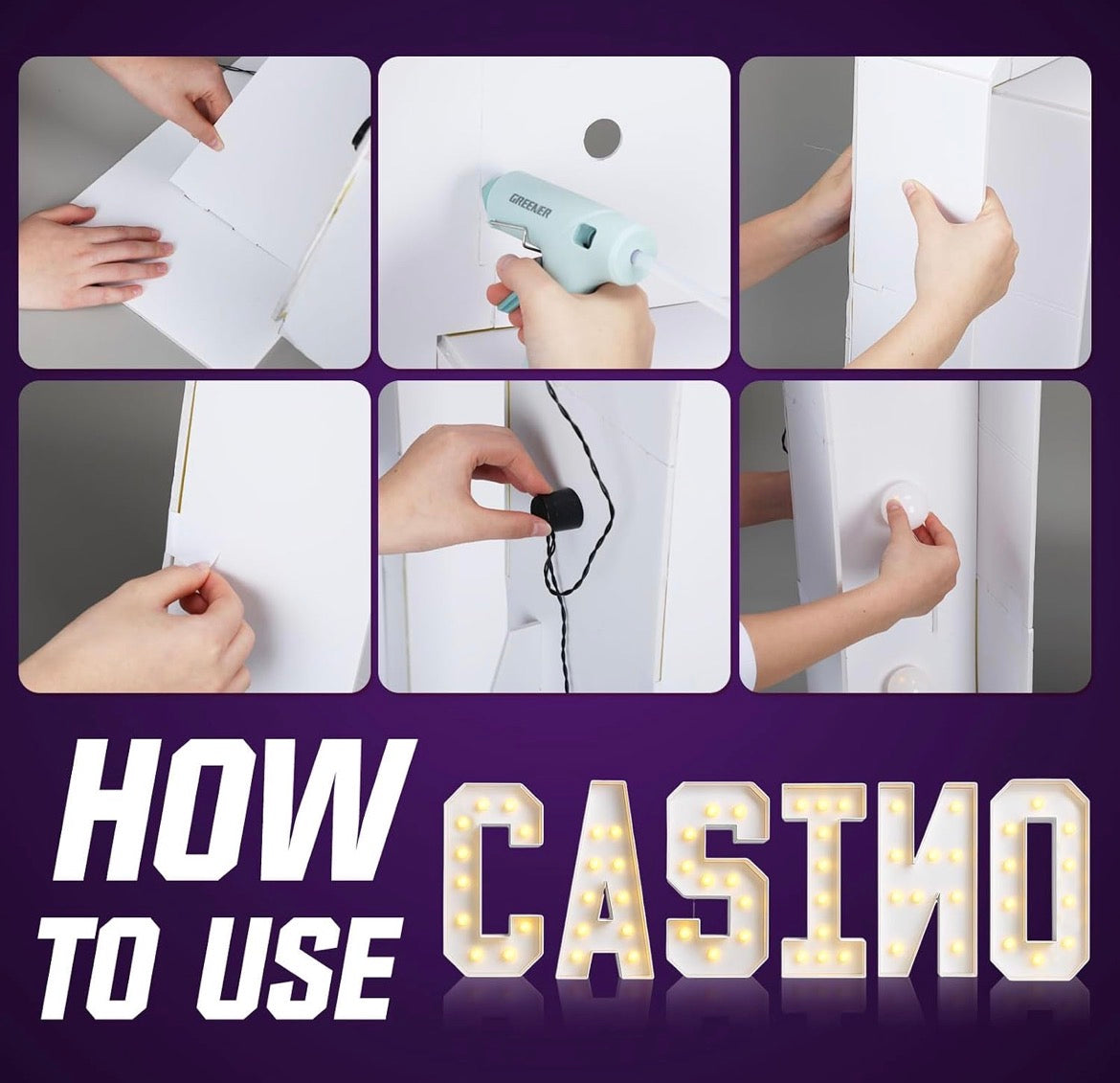 Huquary 6 peice Casino 4ft large Casino Light Up Sign, LED Party Decorations - NEW!