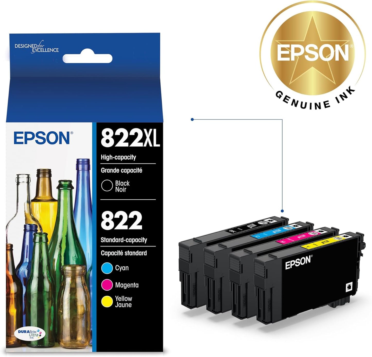 Genuine Epson 822XL Tri-Color Combo Ink Cartridges (without Magenta) Exp. 6/27