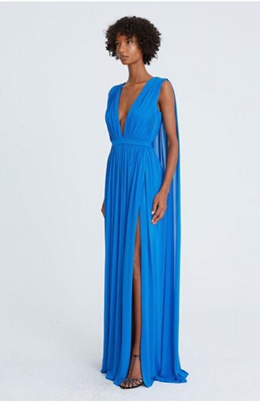 Halston Ashley Jersey V Neck Dress, Azure color
