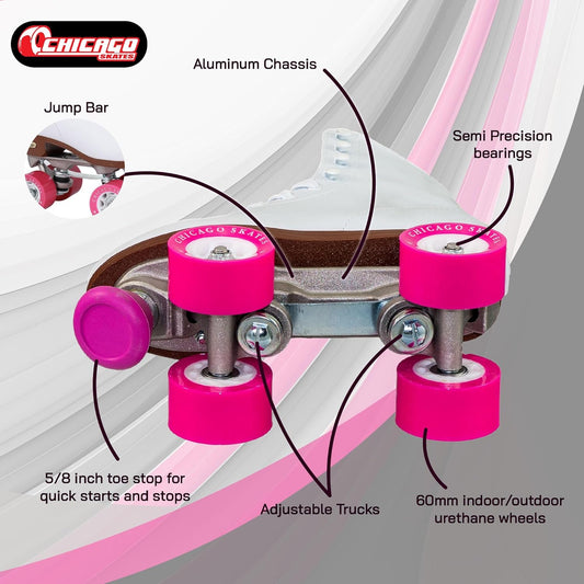 Chicago Women's Classic Roller Skates - Premium White Quad Rink Skates - Size 6 - New!