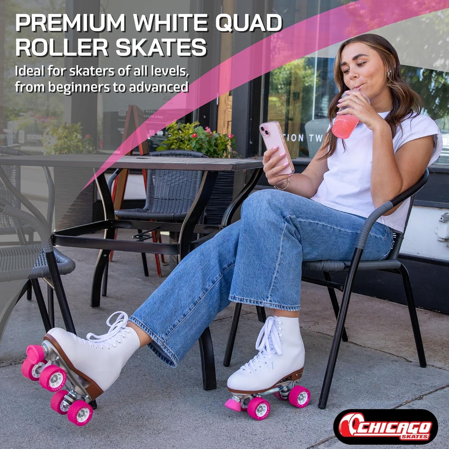 Chicago Women's Classic Roller Skates - Premium White Quad Rink Skates - Size 6 - New!