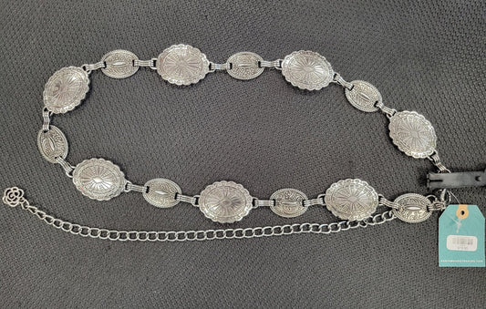 Western Style Silver Metal Concho Chain Belt for Women, 59"