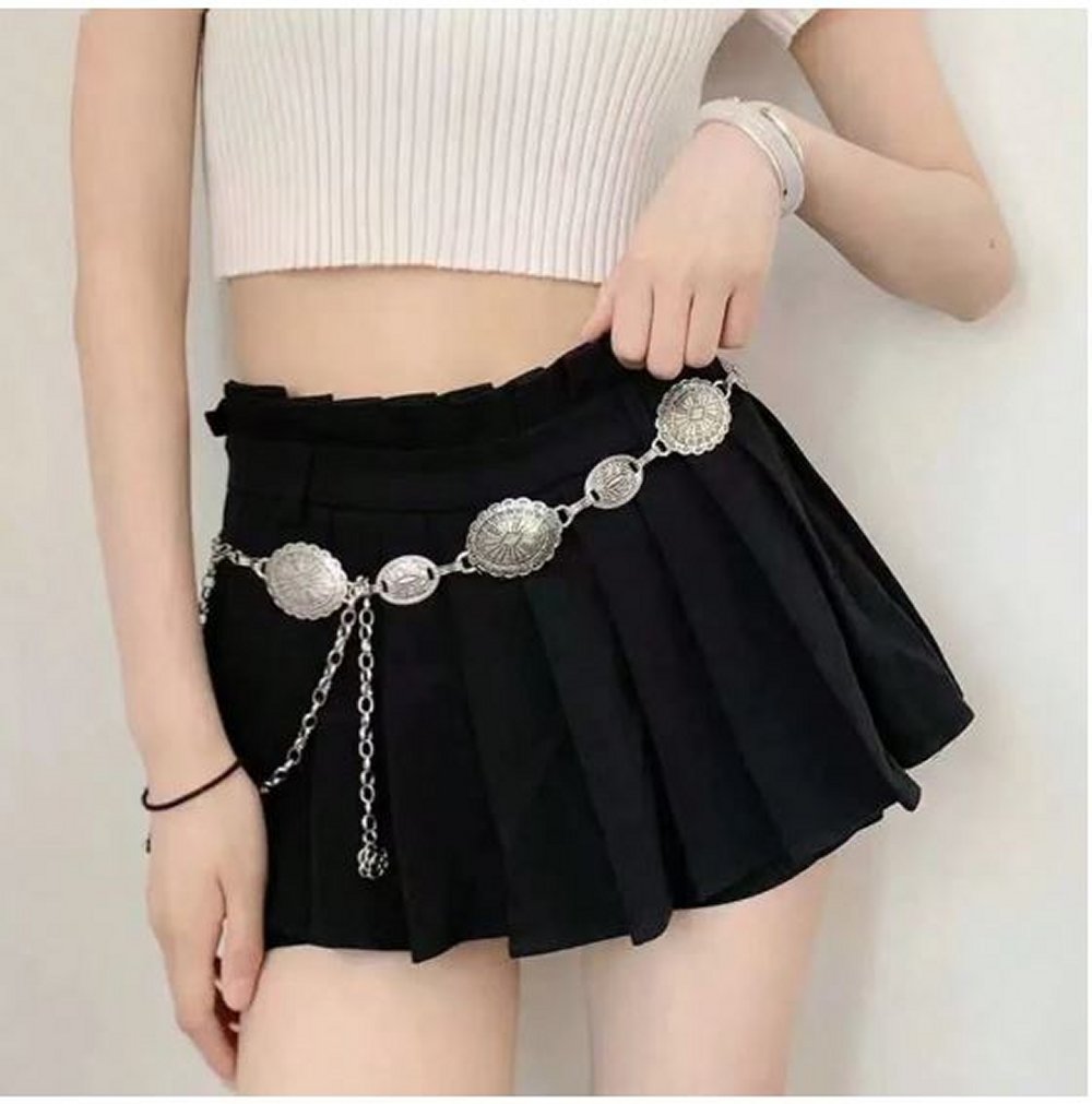 Western Style Silver Metal Concho Chain Belt for Women, 59"