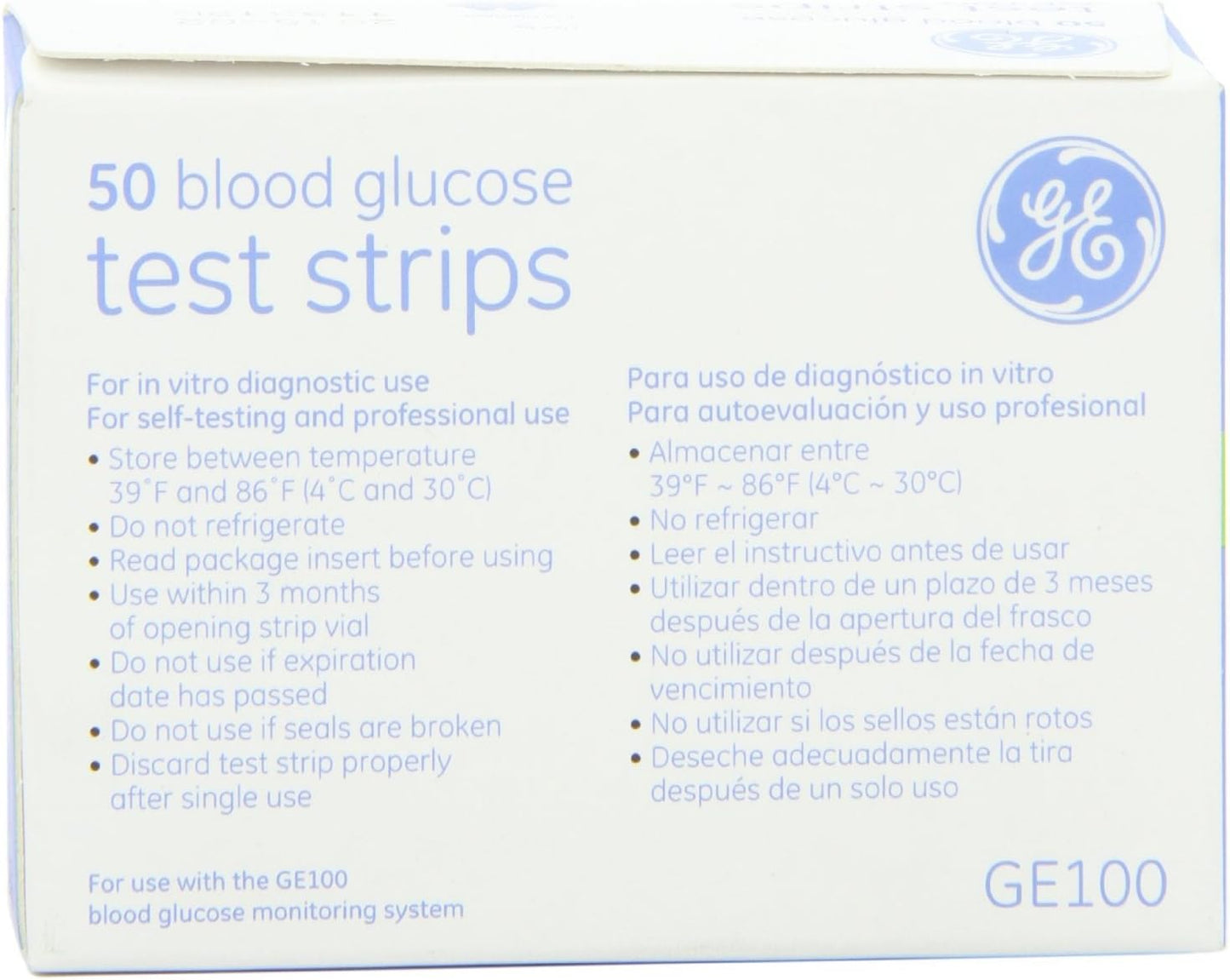 Genuine GE100 Glucose Test Strips, Gold Electrode, (2 Pack, 100 ct.), Exp. 5/26