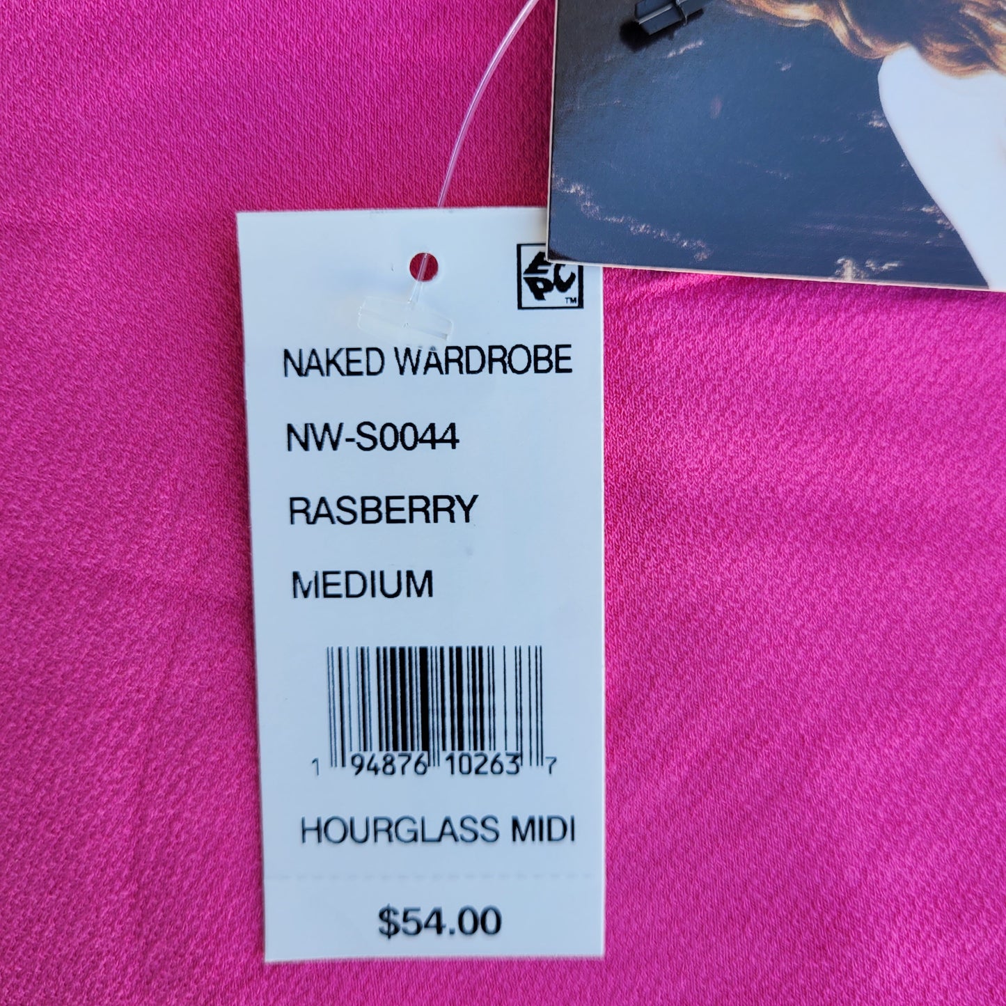 Naked Wardrobe Midi Strapless Tube Dress ( Rasberry, NW-S0044), New w/Tag
