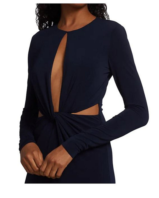 HALSTON EVENING Kathryn Twist Cutout Jumpsuit, Navy