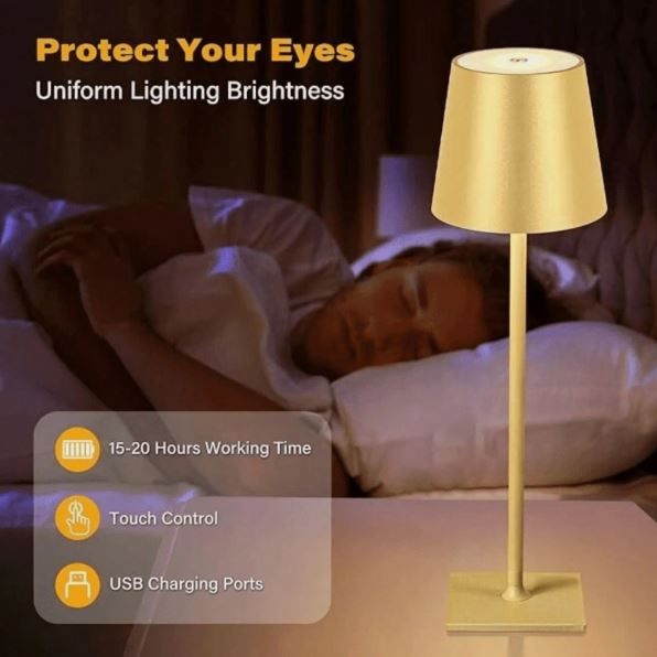 Mikasa Home Accents Set of 2 Touch Control Rechargeable LED Lamps - Gold, New!