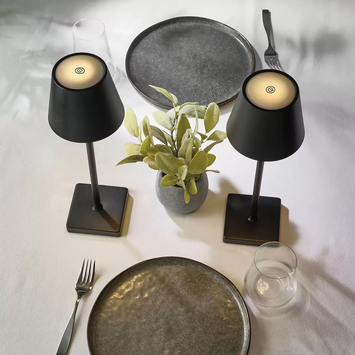 Mikasa Home Accents Set of 2 Touch Control Rechargeable LED Lamps - Black, New!