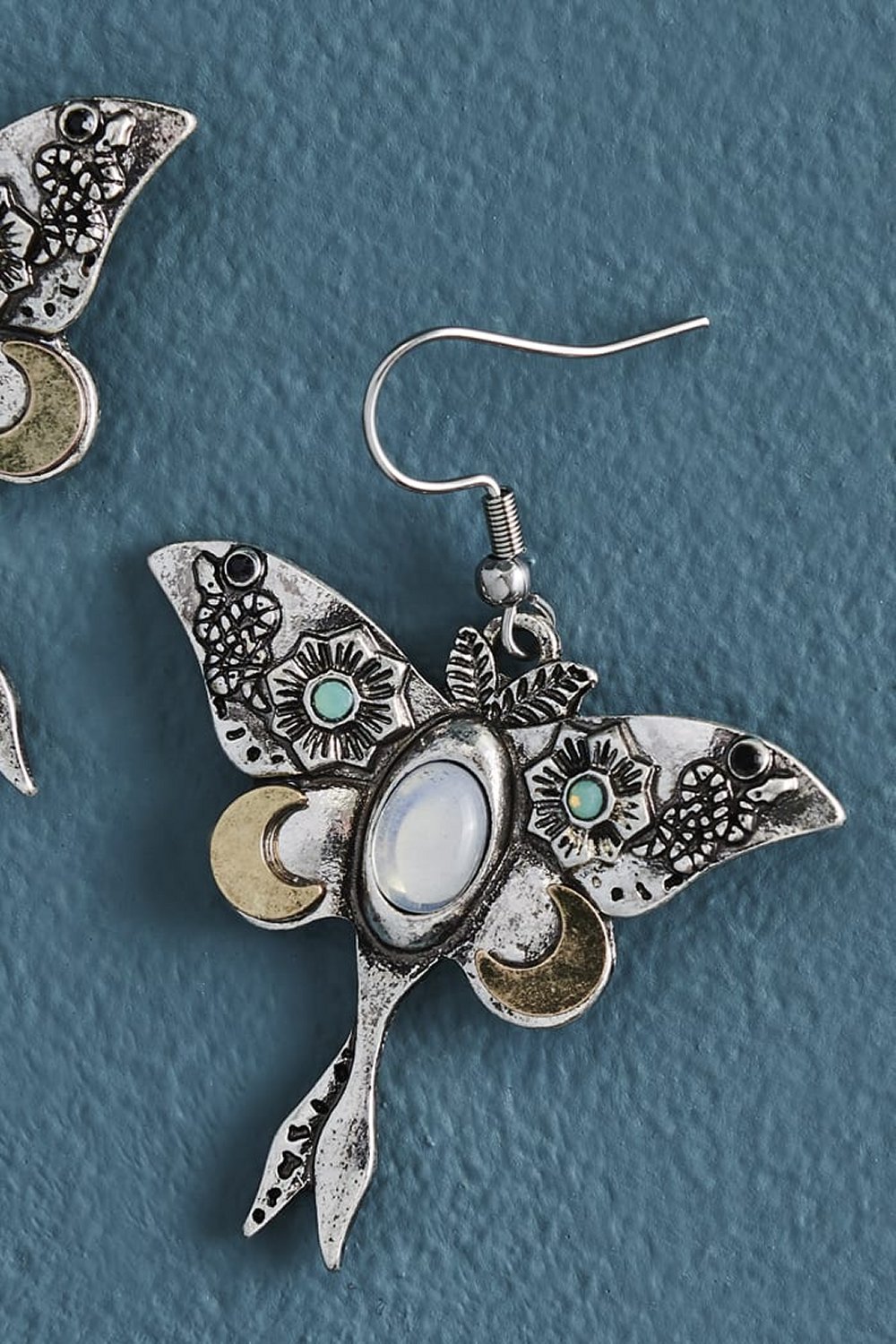 Opalite Silver Moth Earrings
