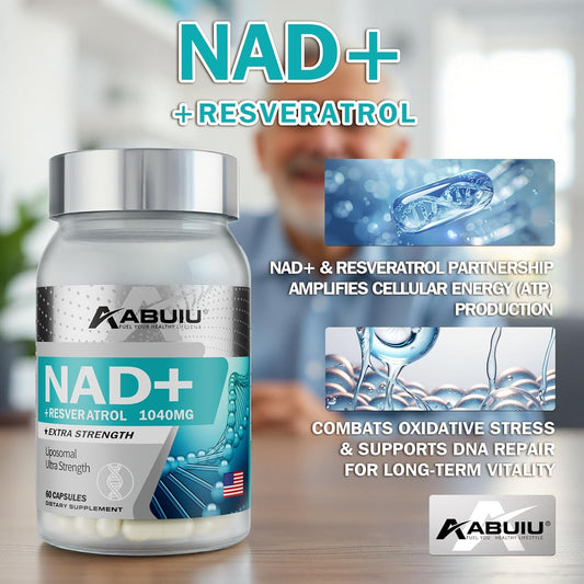 Abuiu NAD+ Resveratrol Supplement for Women/Men (2 Pack x 60 Capsules = 120 Caps total - Sealed)