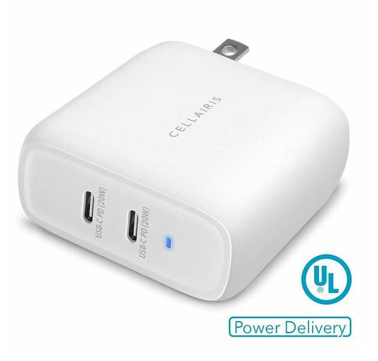 Cellairis Dual USB-C + USB-C 40w Wall Charger, 50% in 30 mins - New!