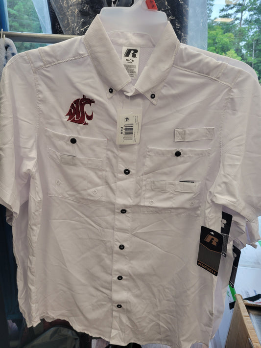 Russell Authentic Washington State Cougars Men's Short Sleeve Dress Shirt, White