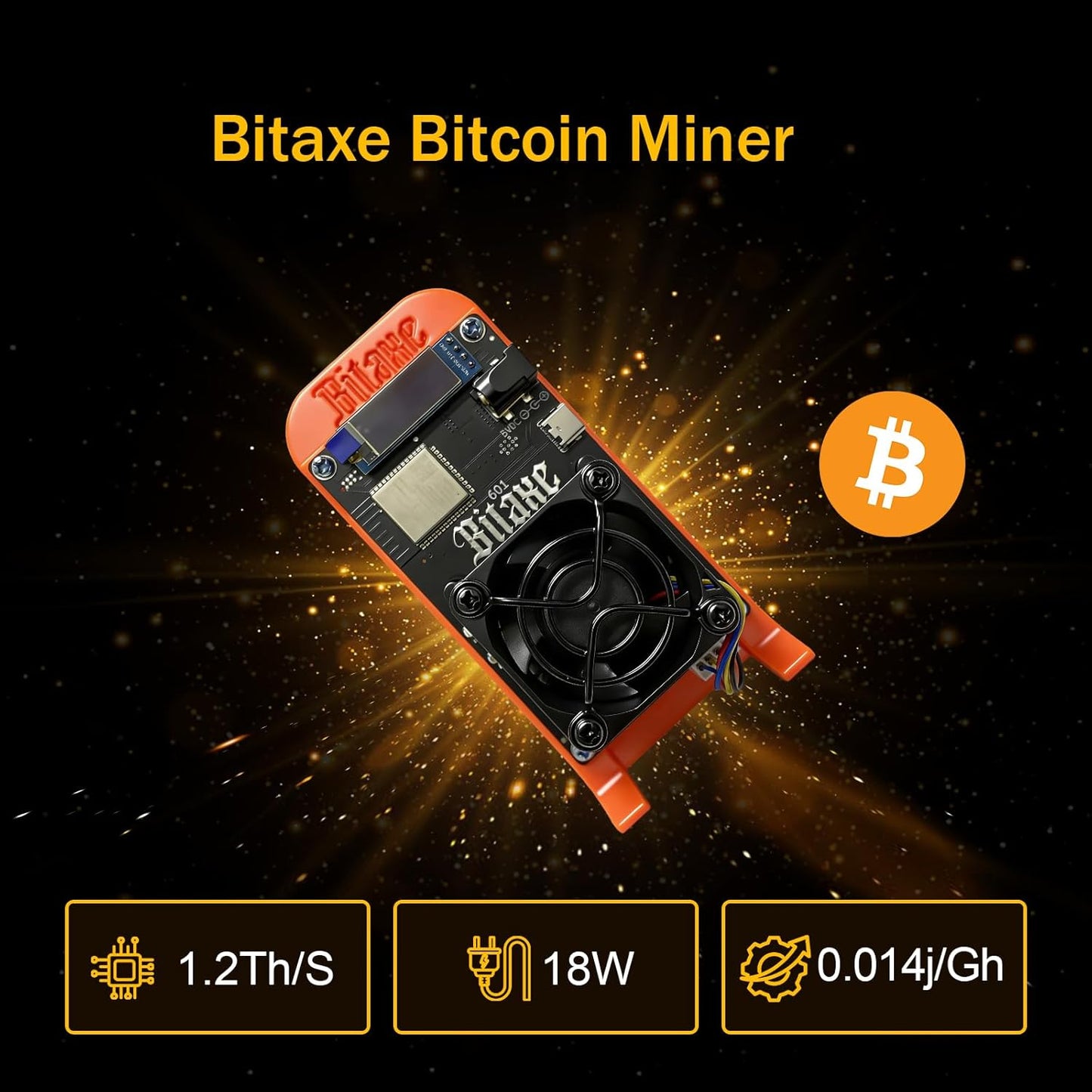 Bitaxe Gamma 601 Bitcoin Miner, 1.2TH/s Solo Miner, Orange, w/ Open-Source, New!