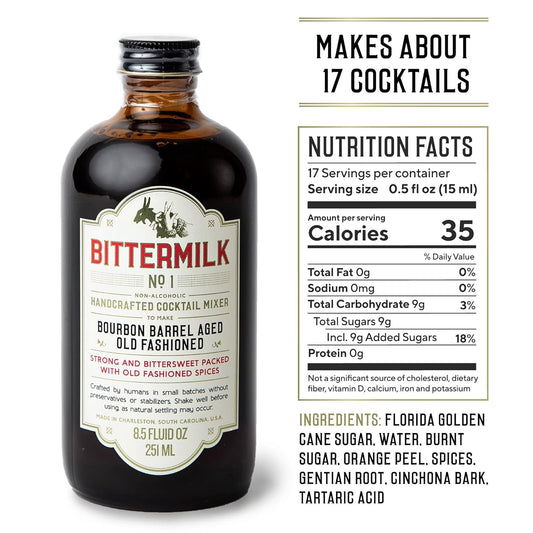 Bittermilk No.1 Bourbon Barrel Aged Old Fashioned Mix, Cocktail Mixer, Exp 7/27