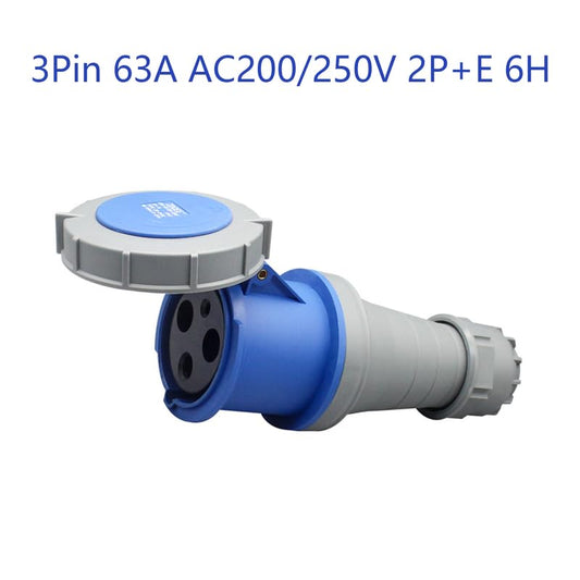 Industrial Connector Plug Socket IP67 3 Phase, 1 Set, 3 Pin, 63Amp, 200V - 250V