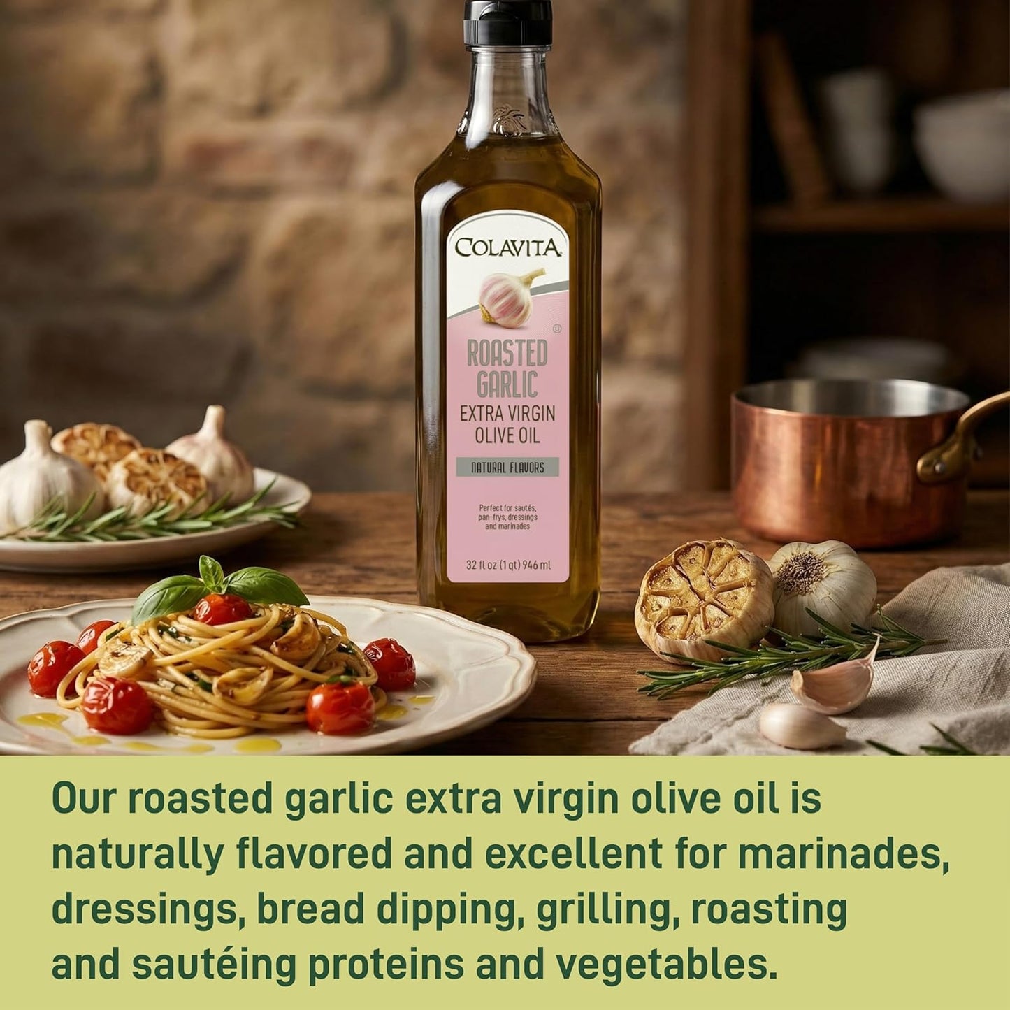 Colavita Roasted Garlic Extra Virgin Olive Oil, 32 fl oz, Low Fodmap Cert., New!
