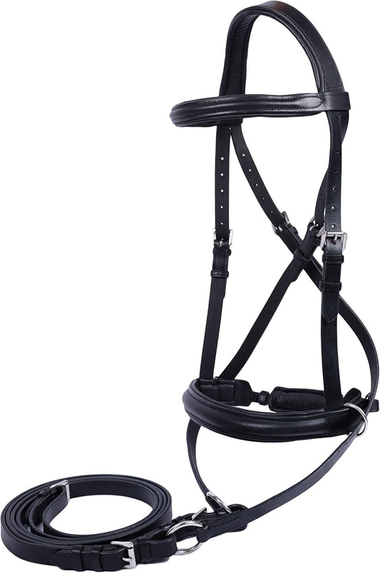 Hulara Genuine Leather Crossover Crossunder Bitless Bridle w/ Halter Reins, New!