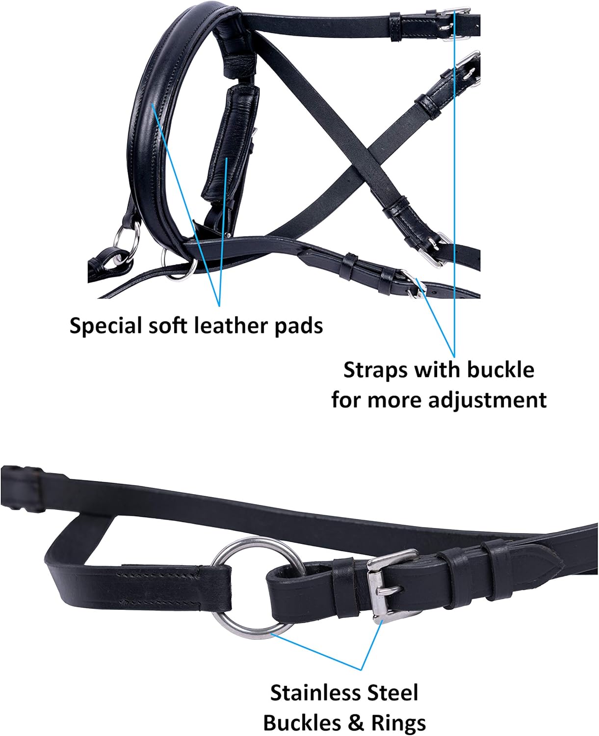 Hulara Genuine Leather Crossover Crossunder Bitless Bridle w/ Halter Reins, New!