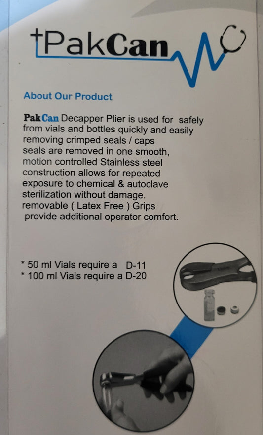 PakCan Dual Action 11mm & 8mm Vial Decapper for Crimped Vials & Bottles, New!